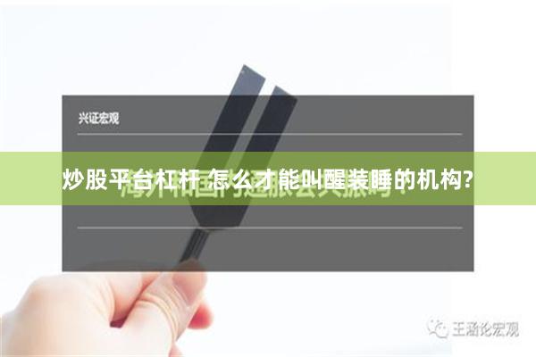 炒股平台杠杆 怎么才能叫醒装睡的机构?