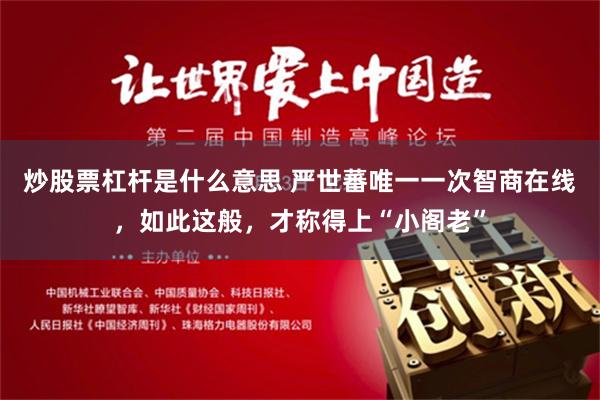 炒股票杠杆是什么意思 严世蕃唯一一次智商在线，如此这般，才称得上“小阁老”